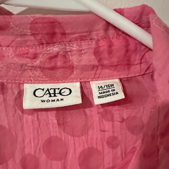 Cato Pink Button‎ Down Women's Shirt 14/16W gorgeous sparkly Polka dots - Picture 3 of 15
